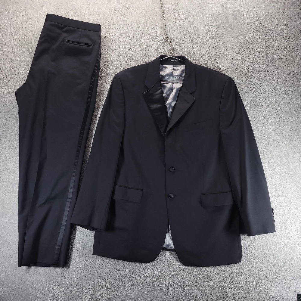 Calvin Klein Suit Mens 42R 36x28 Black Wool Tuxedo 2 Piece Formal Wedding